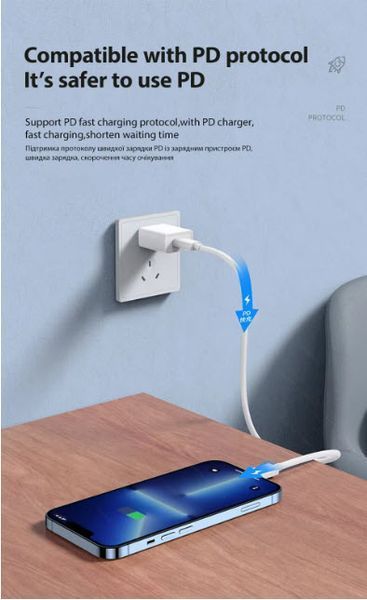 Кабель PD USB Fast Charging Type-C - Lighting (2 м) 30W Cable For Apple iPhone/iPad/iPod 13 12 11 14 Pro Max X 8016 фото