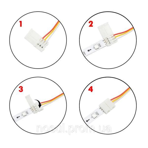 Коннектор (3 pin, 10 мм) соединитель односторонний LED Single Head RGB (12/24V) светодиодной ленты для подключ 6434 фото