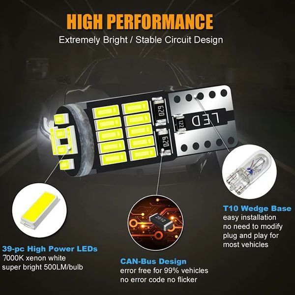 W5W T10 Led 400L 7000K 1.3W (білий) лампа світлодіодна автомобільна Can Bus VW Nissan BMW Mazda Chevrolet Audi Infiniti Kia Lexus 7576 фото