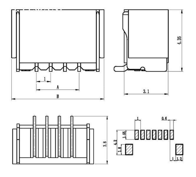JST SH 3 pin 2S (шаг 1.0 мм) 4P разъем папа male Vertical Type Socket Wire-to-Board Receptacle Тип разъема: JST SH 3 pin 2S Vertical&nbsp;  6395-2 фото