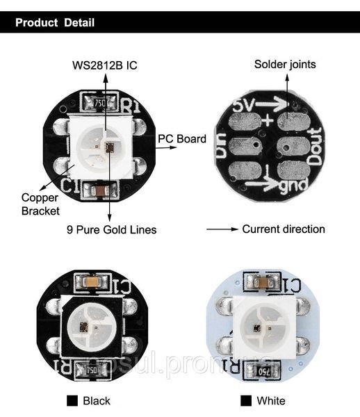 Модуль светодиодный (микросхема-драйвер) WS2812B адрессный 5V LED v1.0 SMD 5050 (черная основа) Chip & Heatsin 5169 фото