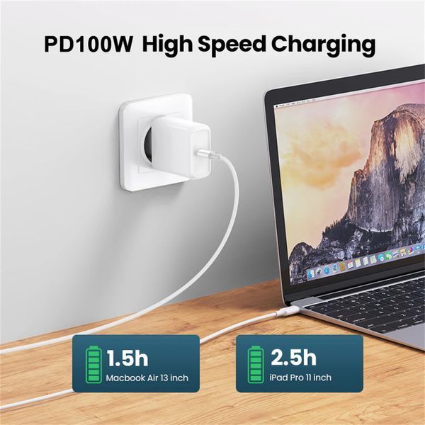 Кабель PD USB 100W 5A (Type-C) папа-папа (2 м) QC 4.0 3.0 цвет БЕЛЫЙ power charge Huawei Samsung Macbook заряд 7359 фото