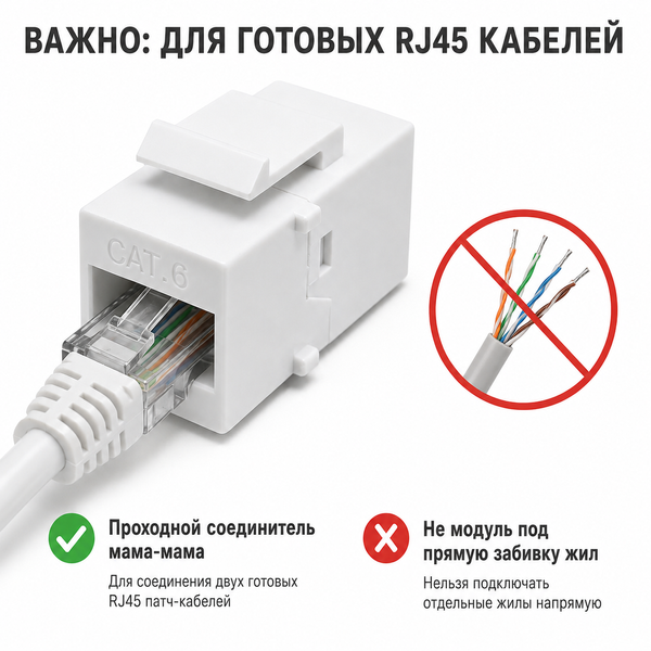 Прохідний з'єднувач RJ45 Keystone Cat6 для Ethernet LAN кабелю, мережевий модуль розетки RJ45 мама-мама 6357 фото