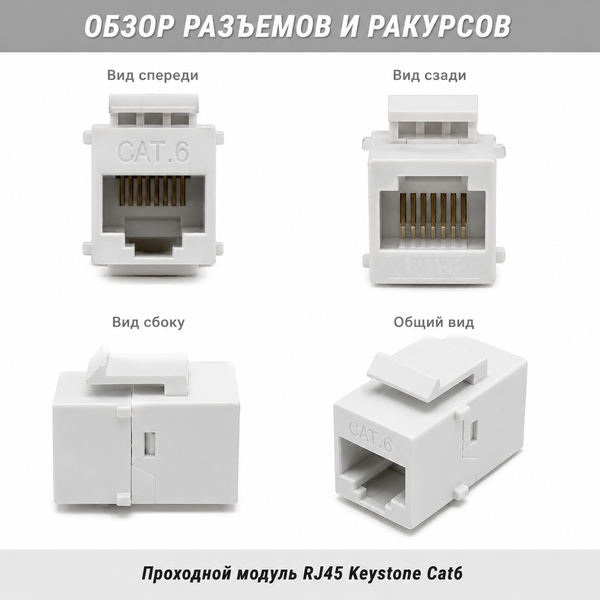 Прохідний з'єднувач RJ45 Keystone Cat6 для Ethernet LAN кабелю, мережевий модуль розетки RJ45 мама-мама 6357 фото
