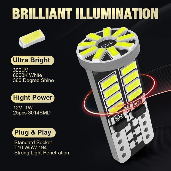 W5W T10 Led 400L 6000K 3014/*26 1W (білий) лампа світлодіодна автомобільна Can Bus VW Nissan BMW Mazda Chevrolet Audi Infiniti Ki 7577 фото